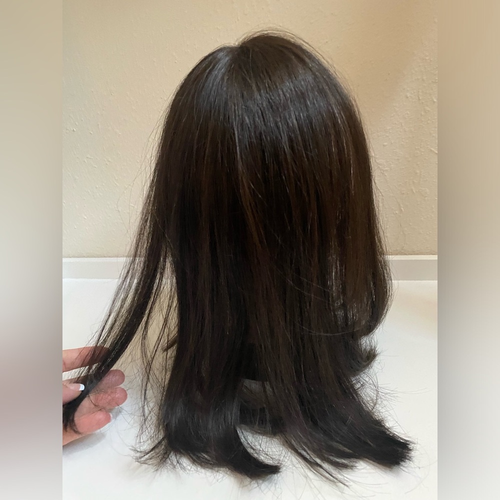 Synthetic Hair Hand Tied Mono Topper 2.5x4.5 Dark Brown/Natural Black 13-15”